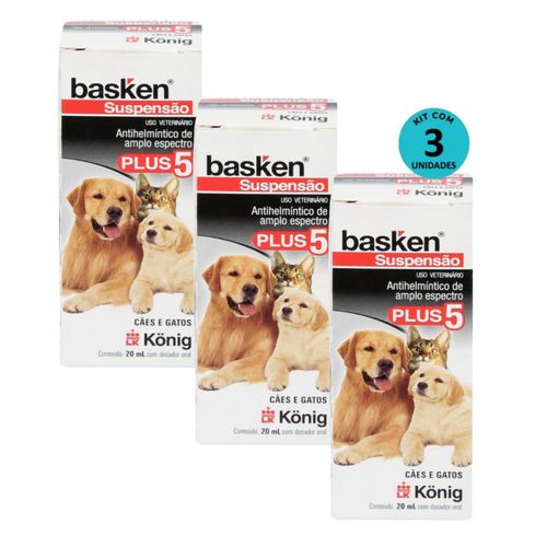 Kit 3 Vermífugo Basken Susp. Plus 5 Cães e Gatos 20ml- König Kit 3 Vermífugo Basken Susp. Plus 5 Cães e Gatos 20ml- König
